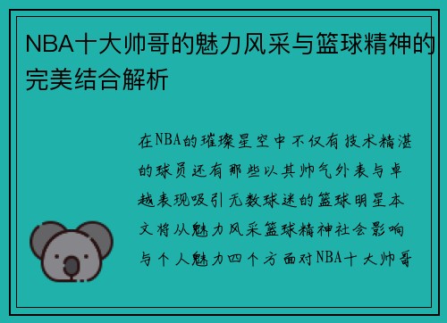 NBA十大帅哥的魅力风采与篮球精神的完美结合解析